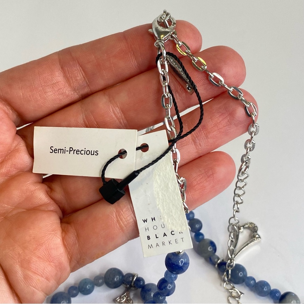 WHBM Blue Necklace Aventurine Stone Beaded Rhinestone Key Charm Long - Picture 9 of 14
